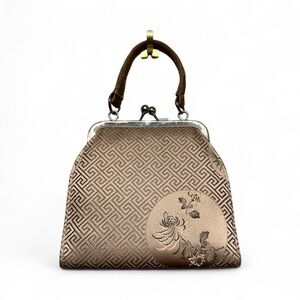 Vintage Y2K Era Asian Art & Greek Key Metallic Gold Shimmering Mini Bag